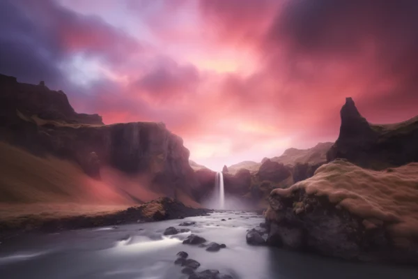 Chute d'eau, Islande, photo d'art créée par IA (intelligence artificielle)