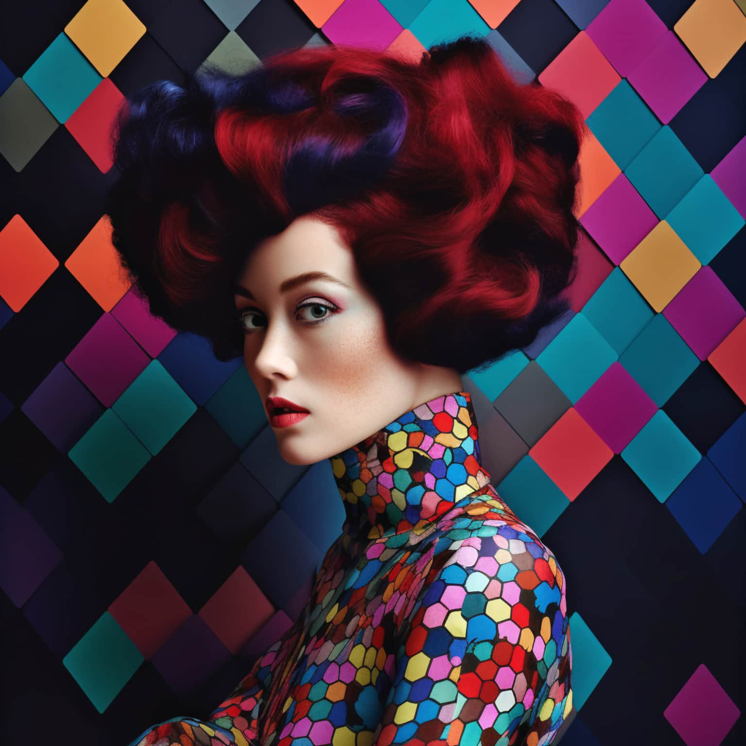 Portrait aux cheveux rouges et violets