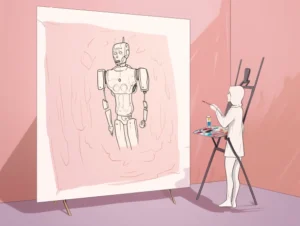L'art du futur : femme peignant un robot IArtiste