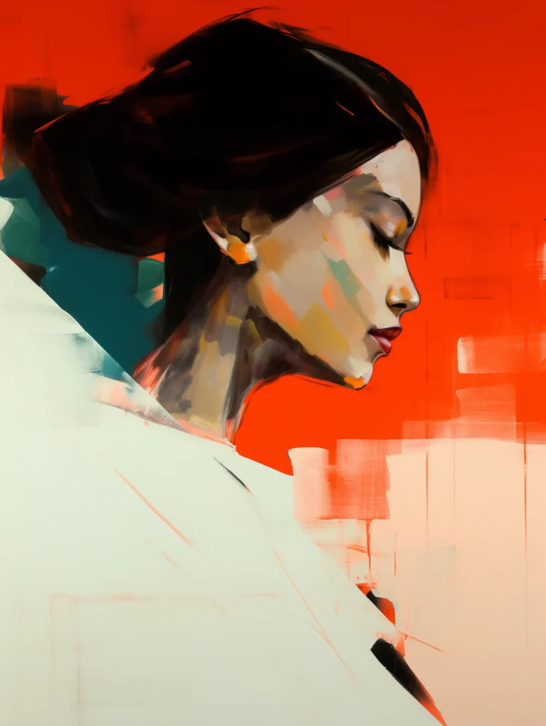 Portrait de femme sur fond rouge