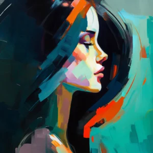 Portrait de femme sur fond vert, peinture en vente sur la galerie d'art en ligne