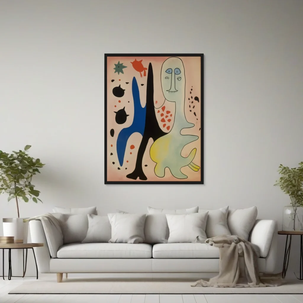 Personnage sur fond rose I, peinture enfantine en vente sur la galerie d'art en ligne