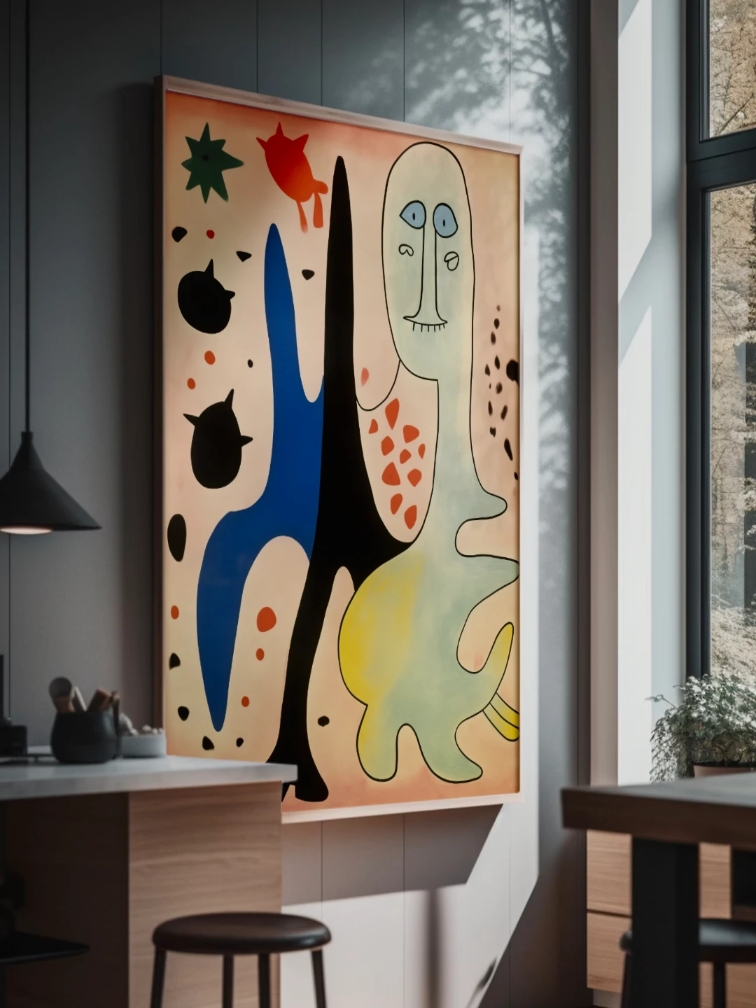 Personnage sur fond rose I, peinture enfantine en vente sur la galerie d