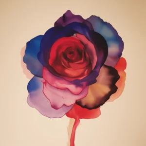 Rose rouge-bleu, peinture aquarelle en vente sur la galerie d'art en ligne