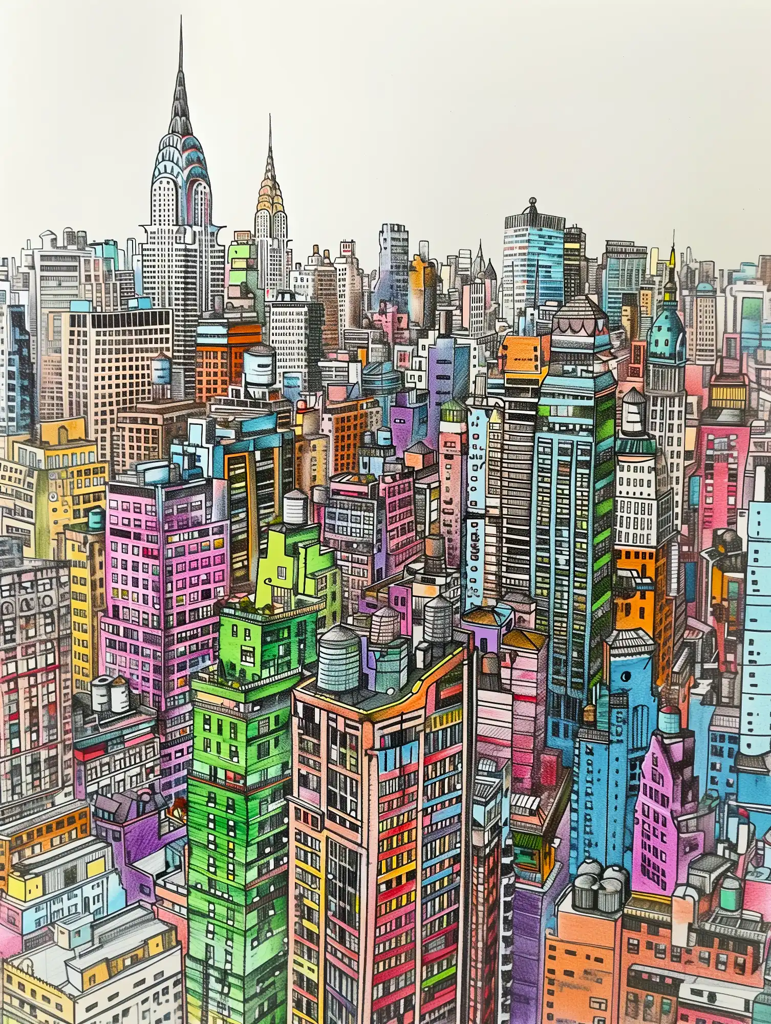 Couleur New York, illustration colorée inspiré de Fernand Léger et François Schuiten