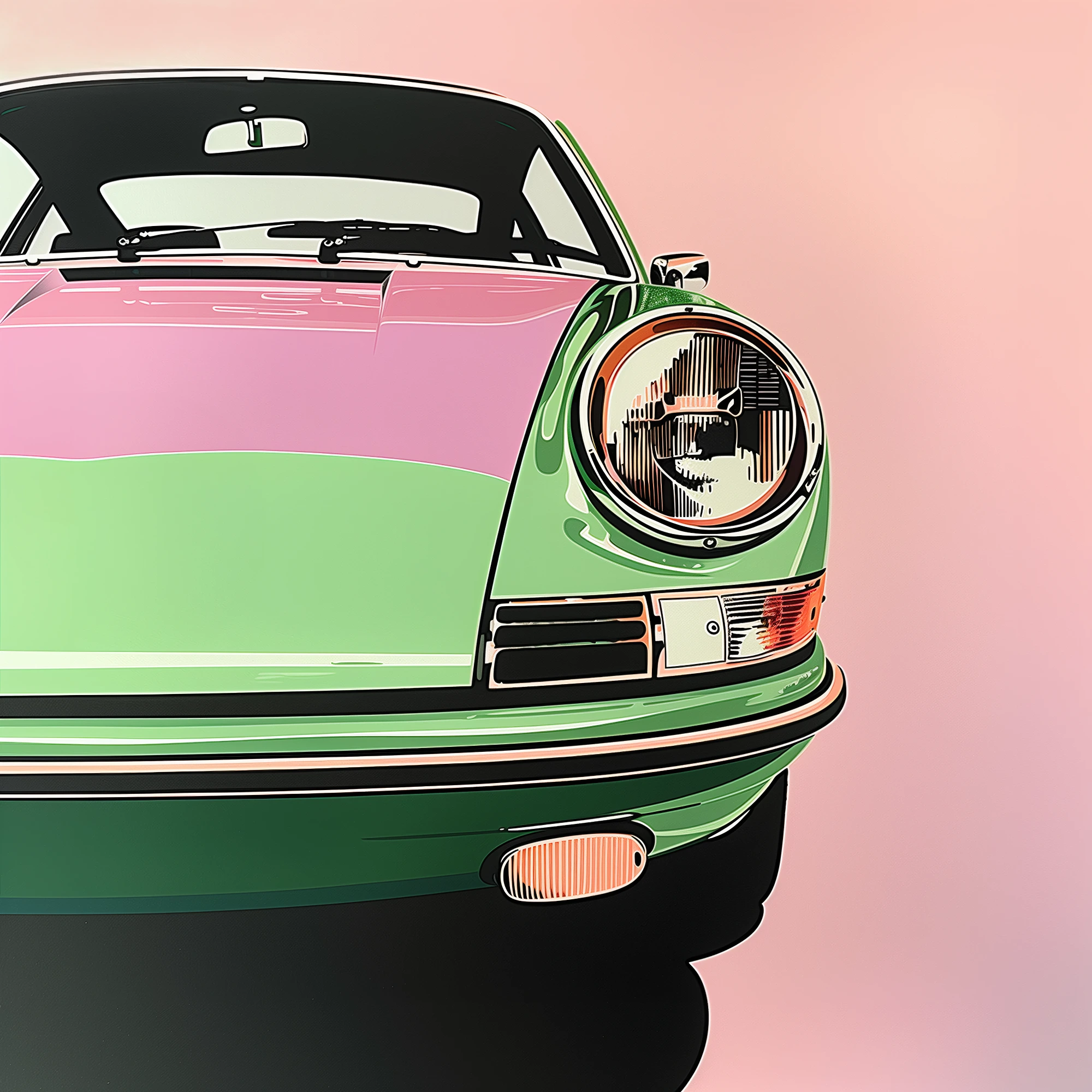 Voiture vintage rose, illustration de voiture vintage inspiré de Andy Warhol et Paul Colin