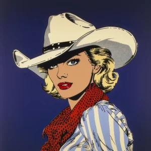 Cowgirl Pop, portrait pop art inspiré de Roy Lichtenstein et Andy Warhol