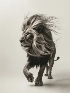Crinière au vent, photo de lion en studio inspiré de Frans Lanting et William Wegman