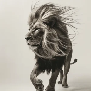 Crinière au vent, photo de lion en studio inspiré de Frans Lanting et William Wegman
