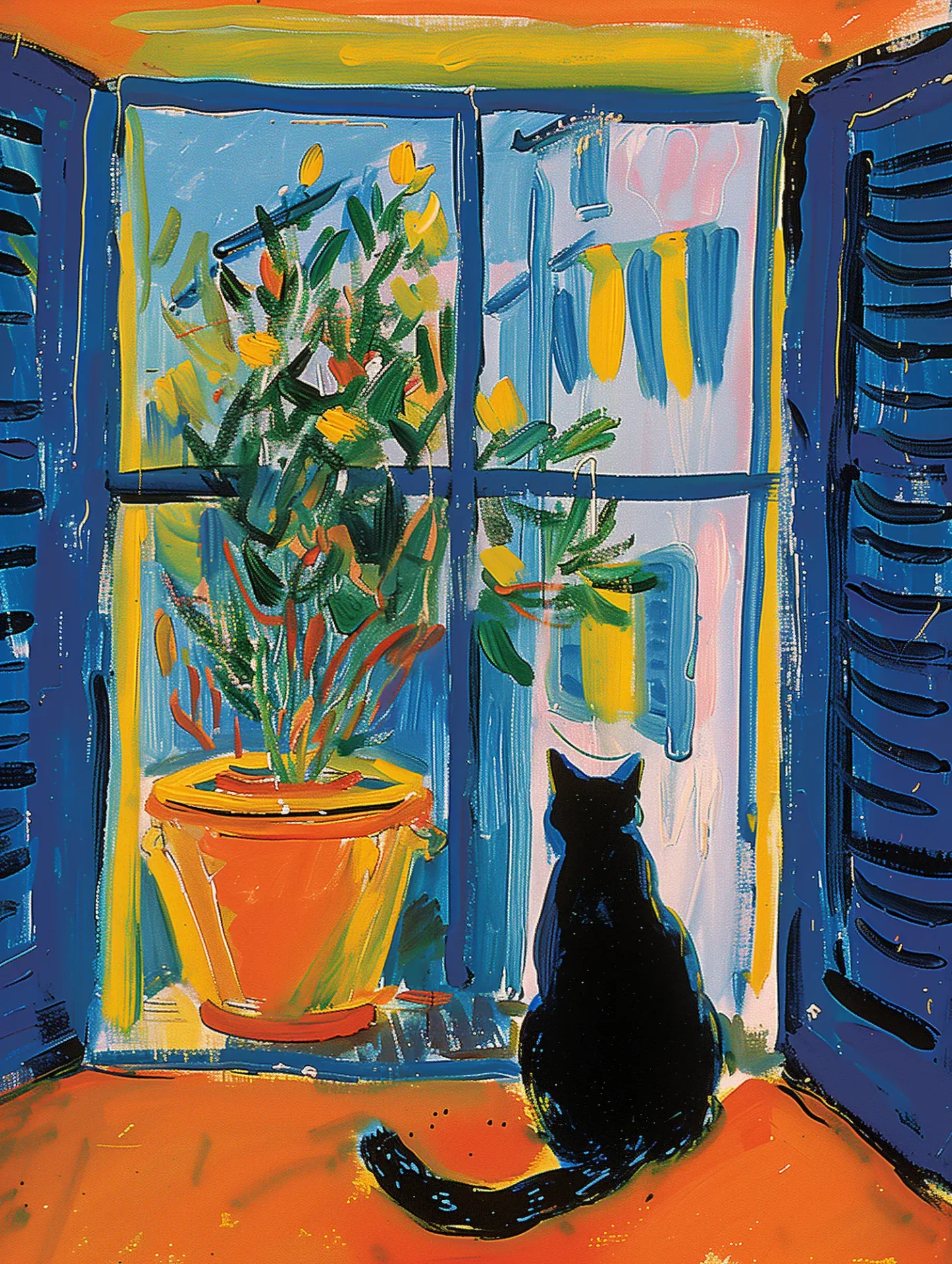 Le chat noir à la fenêtre, inspiré de Matisse inspiré de Henri Matisse et André Derain