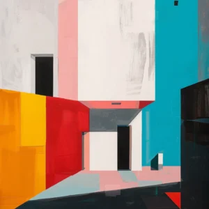 Abstrait urbain coloré, peinture abstraite géométrique inspiré de Piet Mondrian et Kazimir Malevitch