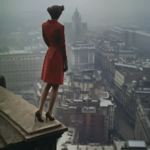Atop a skyscraper III, photographie décalée inspiré de Annie Leibovitz et Helmut Newton