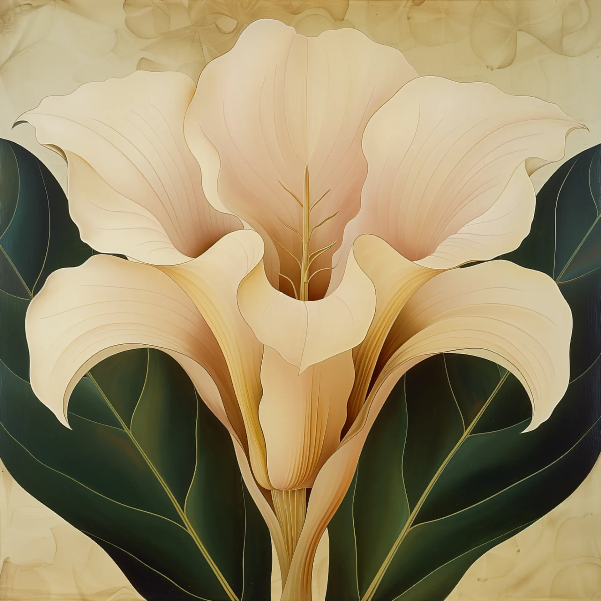 Le lys blanc, tableau floral inspiré de Georgia O'Keeffe et Alphonse Mucha