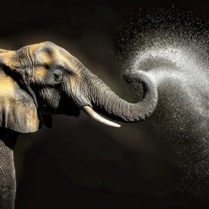 Éléphant en action, photographie de studio inspiré de Frans Lanting et Nathan Wirth