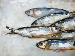 Les sardines, peinture expressive inspiré de Wayne Thiebaud et Chaïm Soutine
