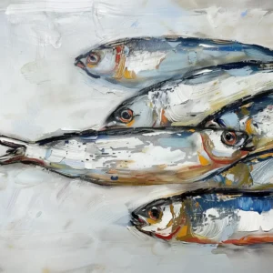 Les sardines, peinture expressive inspiré de Wayne Thiebaud et Chaïm Soutine