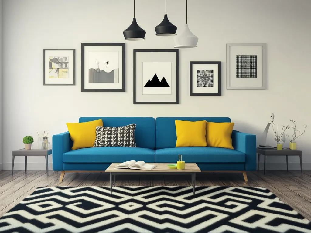 Salon moderne noir et jaune, élégant