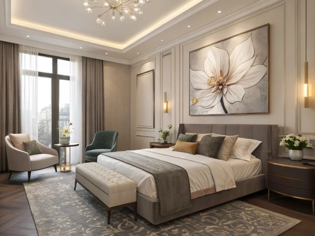 Chambre décorée avec un tableau floral