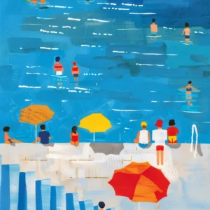 Paris Plage, peinture de plage abstraite inspiré de Raoul Dufy et David Hockney