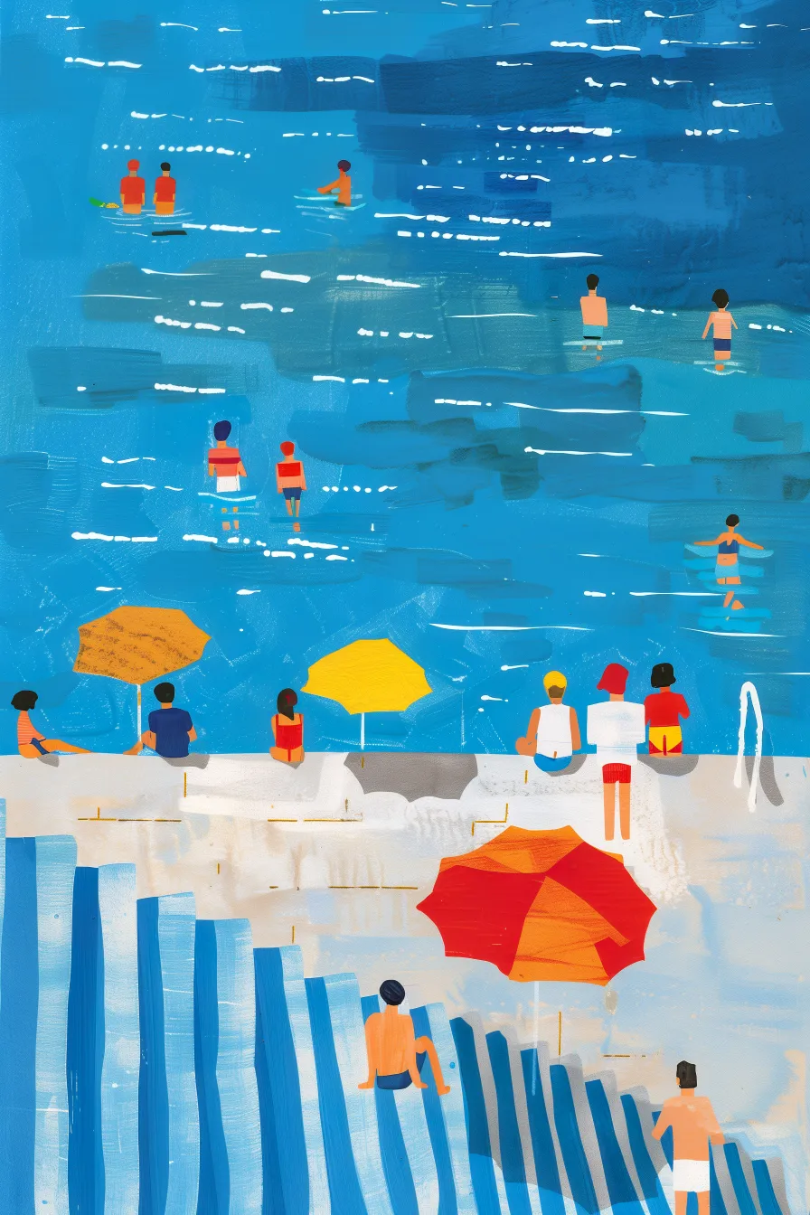 Paris Plage, peinture de plage abstraite inspiré de Raoul Dufy et David Hockney