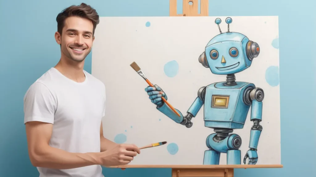 Artiste peintre peignant un robot IA Artiste