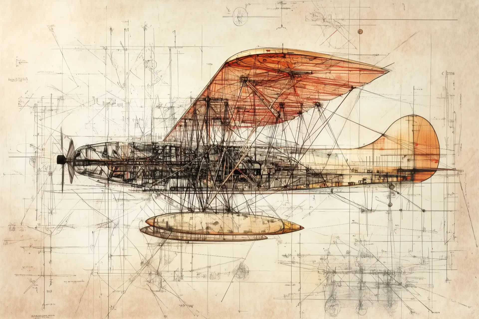 Avion de Vinci, dessin d'avion d'après Vinci inspiré de Léonard de Vinci et Gustave Doré