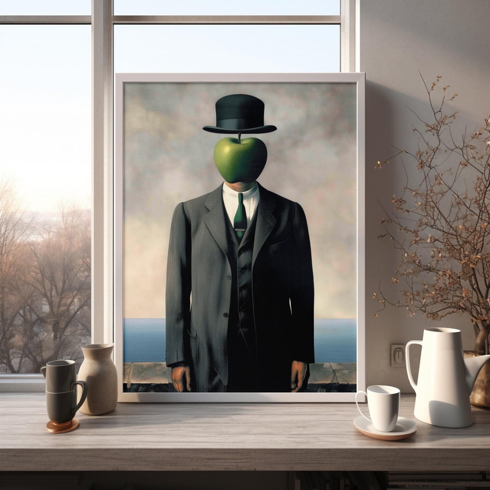 Homme Pomme, portrait surréaliste inspiré de René Magritte et Salvador Dali