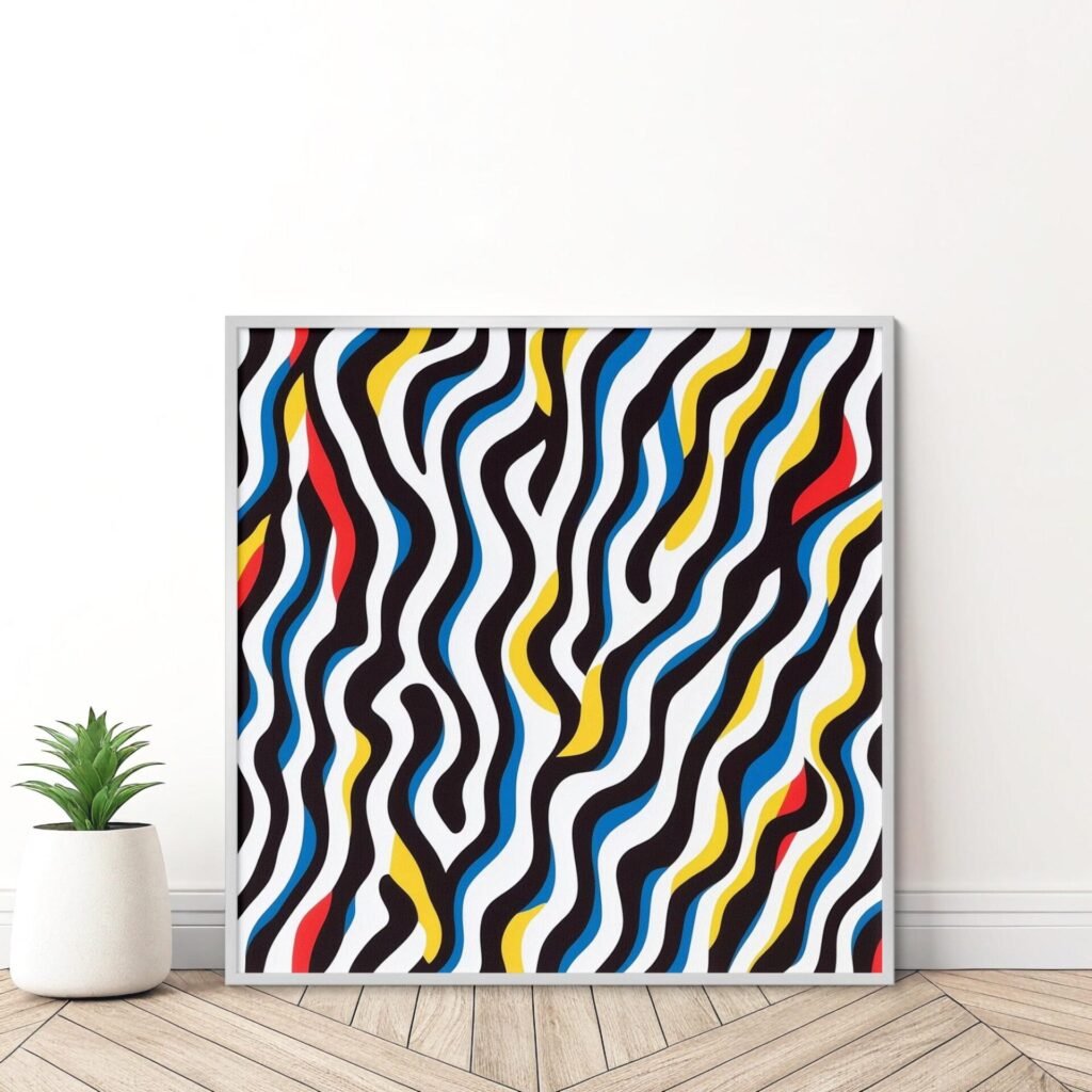 Zèbre pop, poster abstrait pop art inspiré de Keith Haring et Bridget Riley