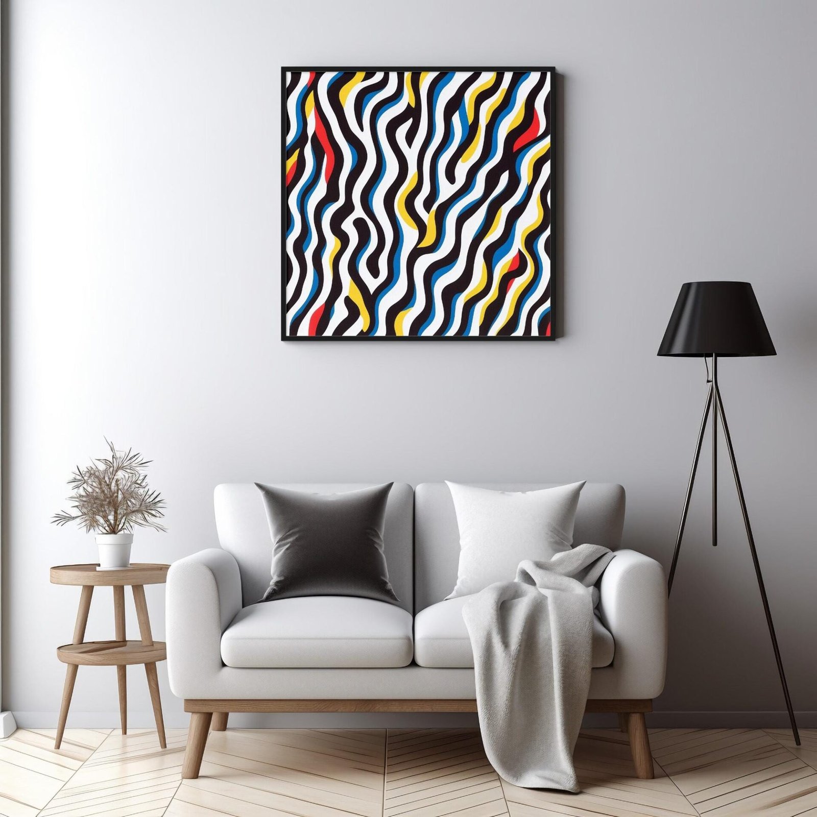 Zèbre pop, poster abstrait pop art inspiré de Keith Haring et Bridget Riley