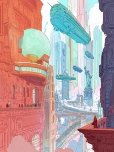 New York Retropolis, New York (style Moebius) inspiré de Moebius et Syd Mead