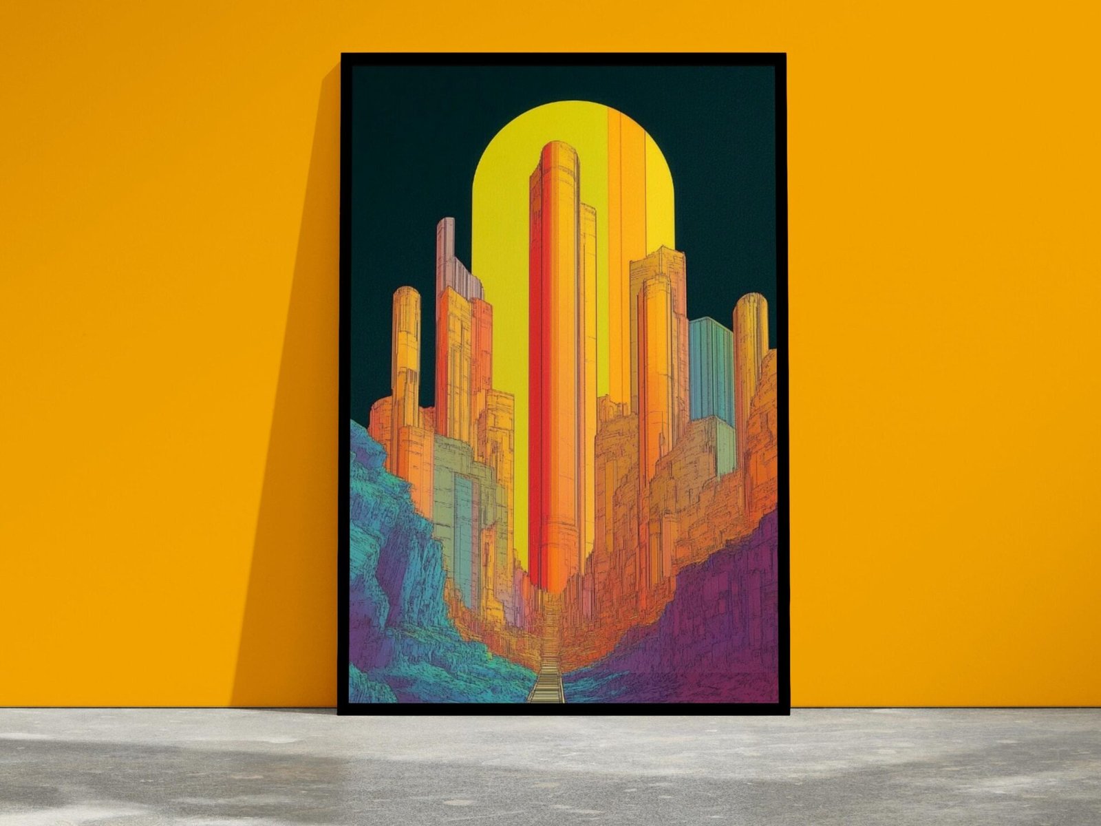 La cité orange, ville futuriste inspirée de Moebius inspiré de Moebius et Hugh Ferriss