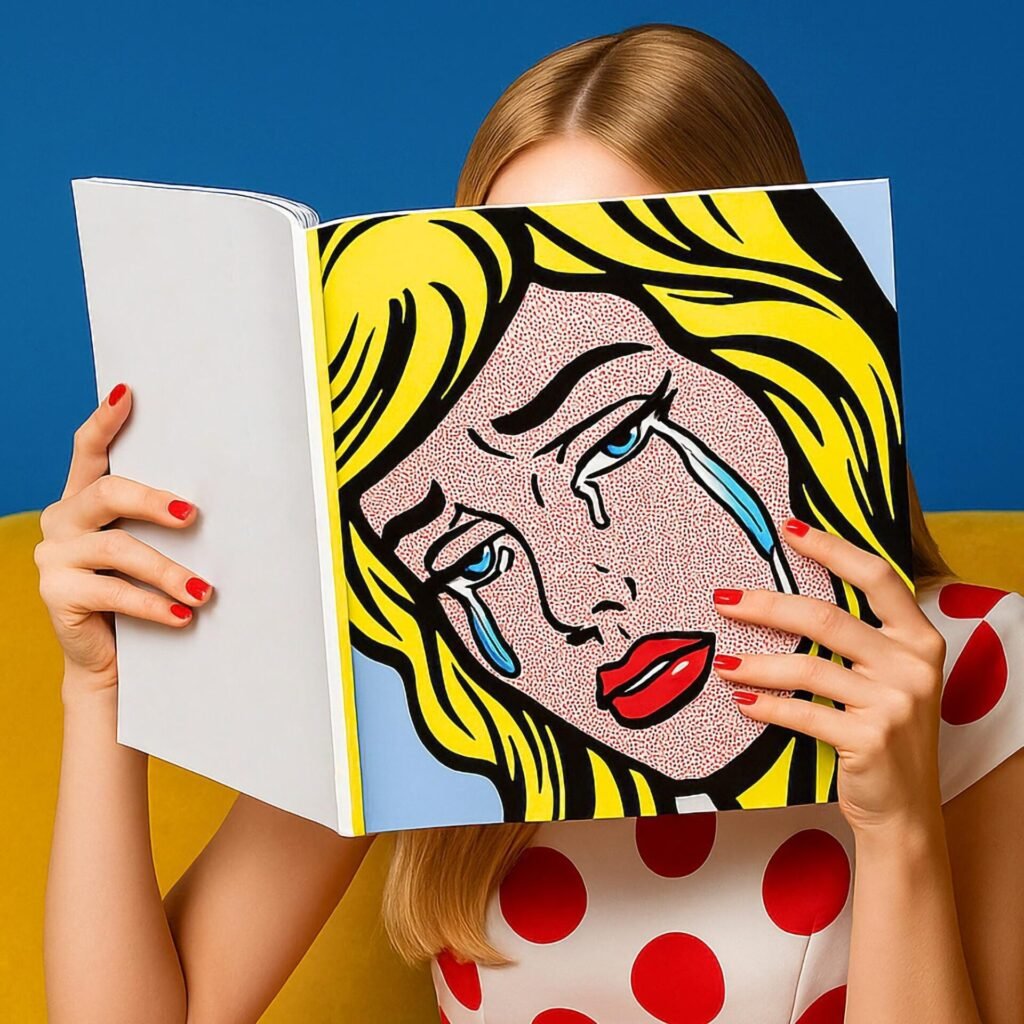 Bleu pop, photo pop art bleue inspiré de Roy L. inspiré de Roy Lichtenstein et René Magritte