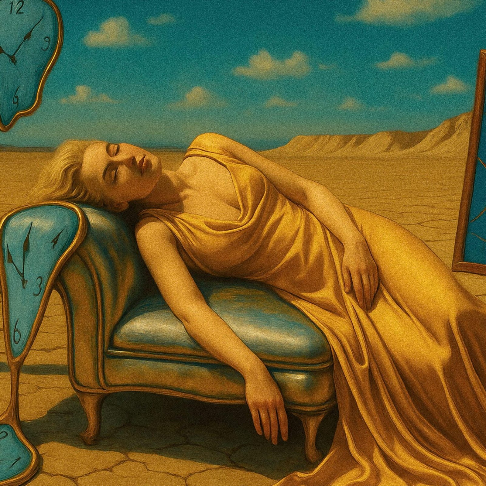 La persistance du temps, revisite de la persistance de la mémoire de Dali inspiré de Salvador Dali et René Magritte