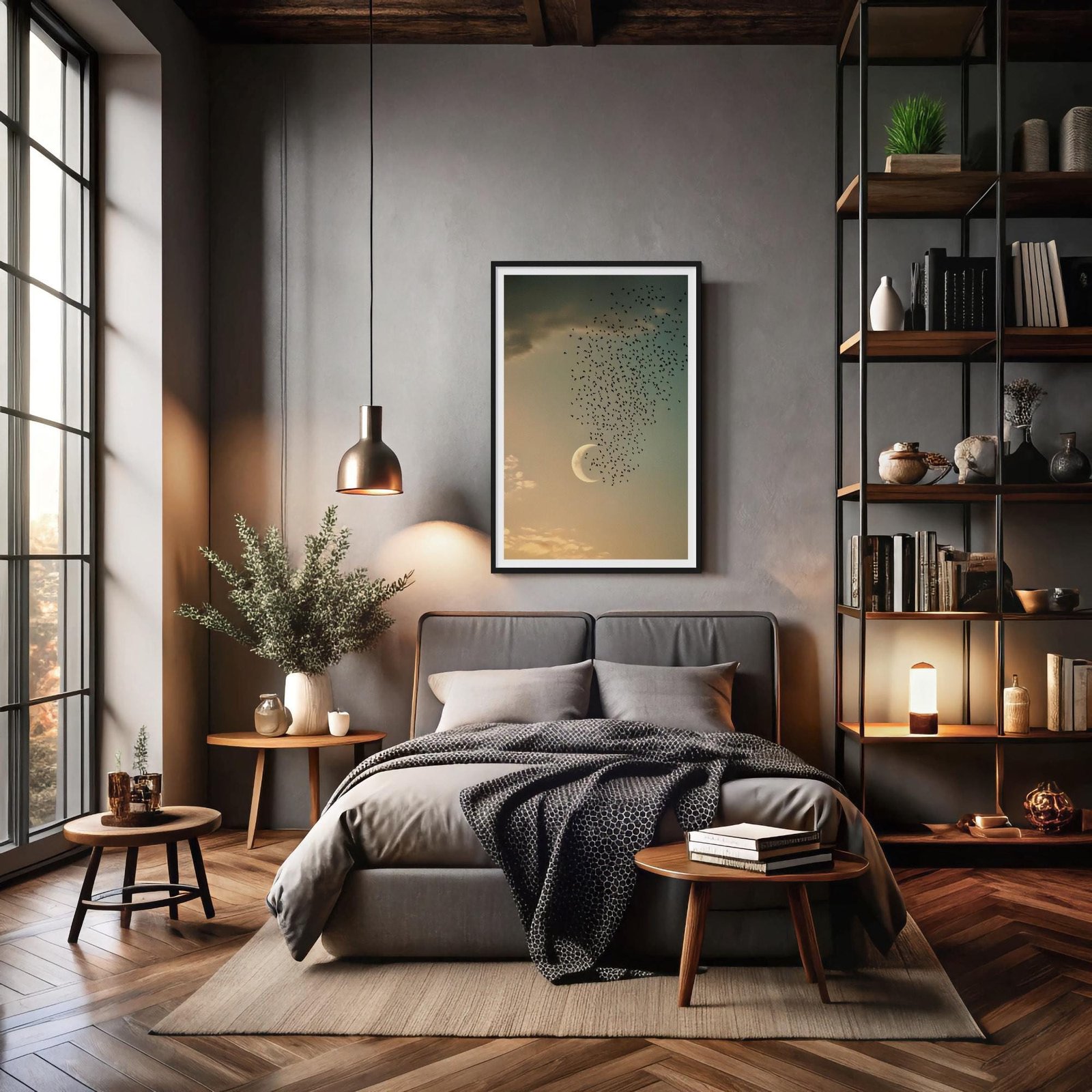 La lune aux étourneaux, Photographie symboliste oiseaux lune inspiré de Michael Kenna et Pentti Sammallahti