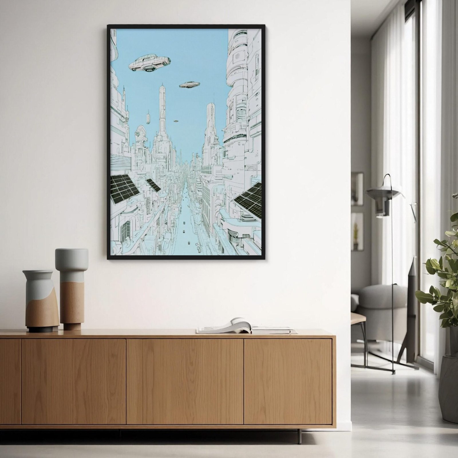 Salon contemporain mêlant meubles classiques et matières naturelles