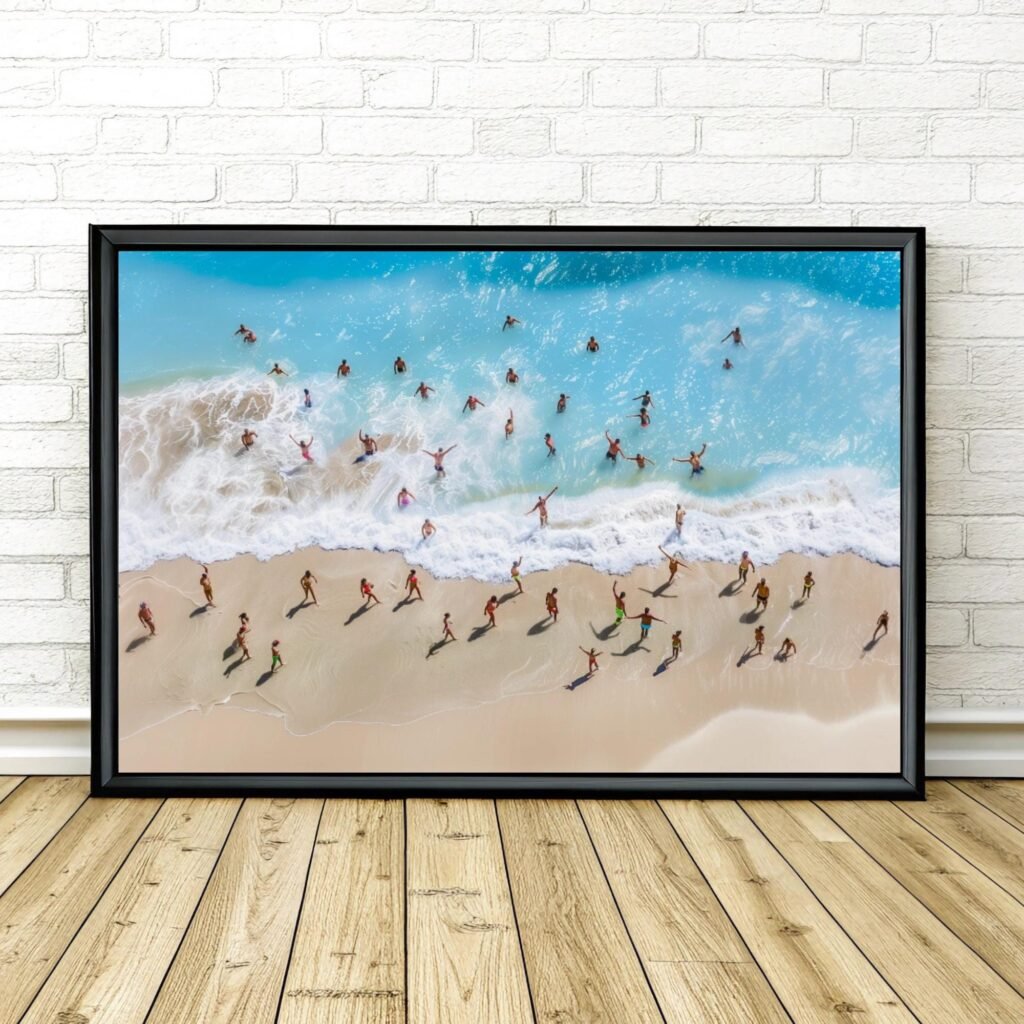 La plage, peinture de plage (vue aérienne) inspiré de David Hockney et Francis Bacon