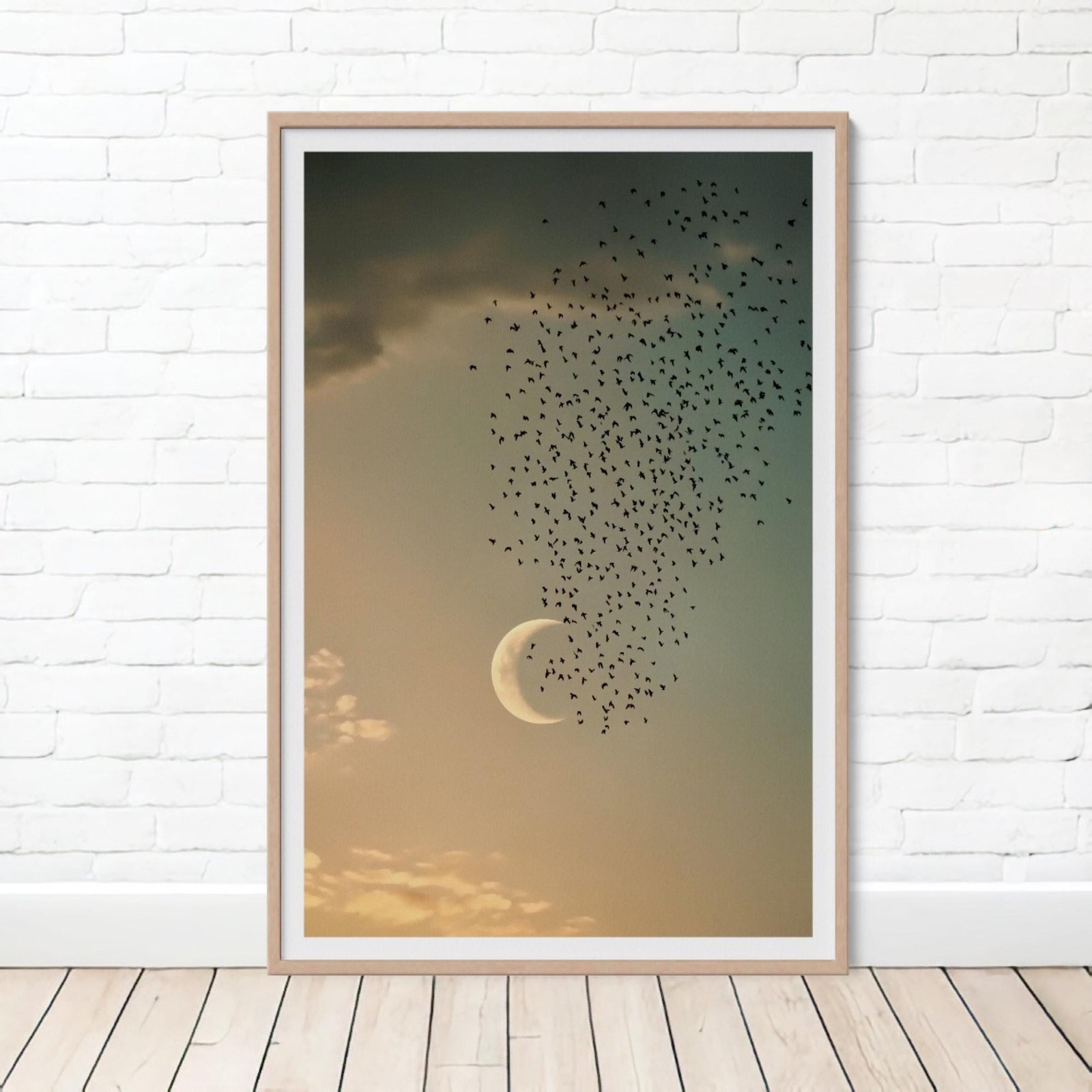 La lune aux étourneaux, Photographie symboliste oiseaux lune inspiré de Michael Kenna et Pentti Sammallahti