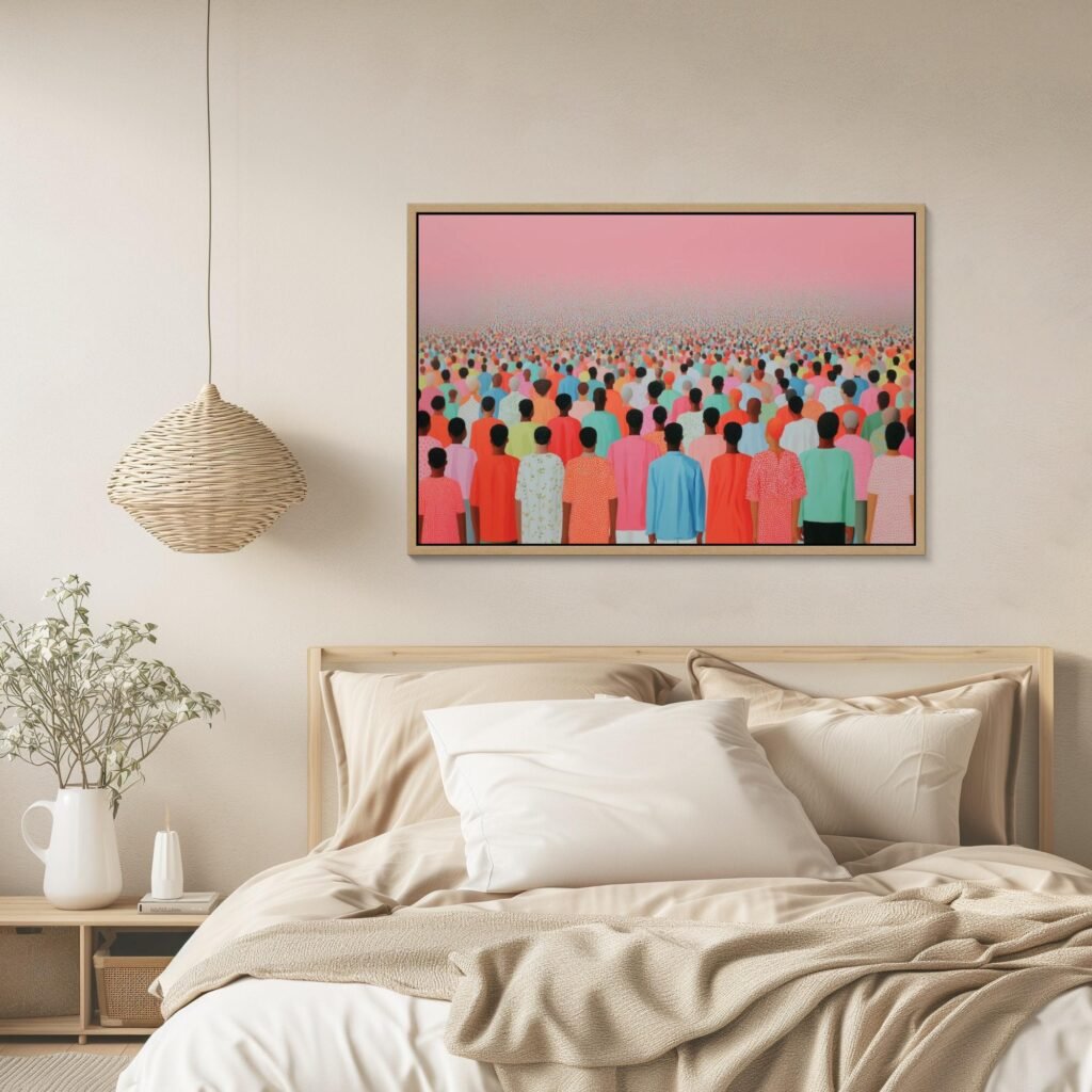 La foule rose, affiche foule colorée rose inspiré de Jacob Lawrence et Kerry James Marshall
