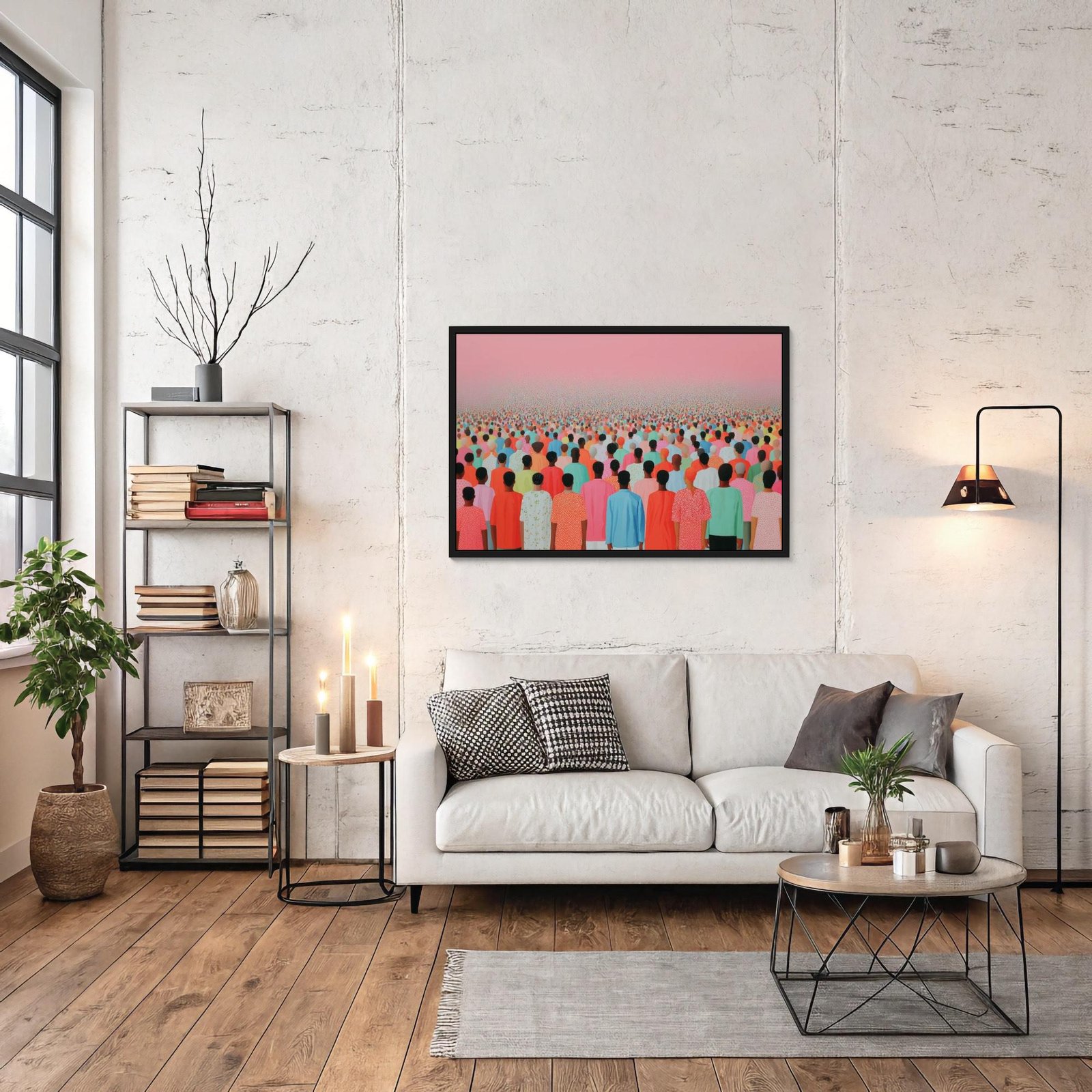La foule rose, affiche foule colorée rose inspiré de Jacob Lawrence et Kerry James Marshall