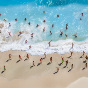 La plage, peinture de plage (vue aérienne) inspiré de David Hockney et Francis Bacon