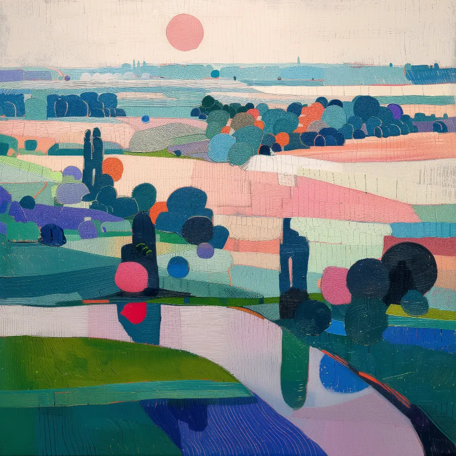 Paysage coloré au soleil rose