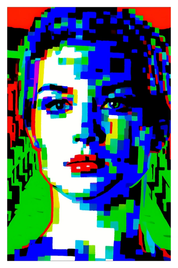 Femme glitch, Portrait de femme Glitch Art Pop inspiré de Andy Warhol et Alex Katz