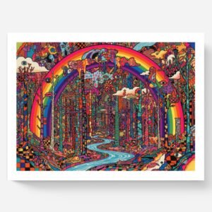 L’arc-en-ciel cosmique, Illustration arc en ciel pride à encadrer inspiré de Peter Max et Jean-Michel Basquiat