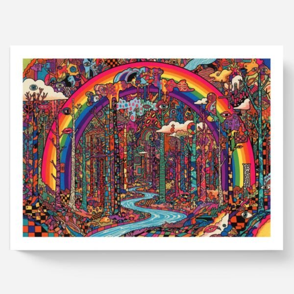 L’arc-en-ciel cosmique, Illustration arc en ciel pride à encadrer inspiré de Peter Max et Jean-Michel Basquiat