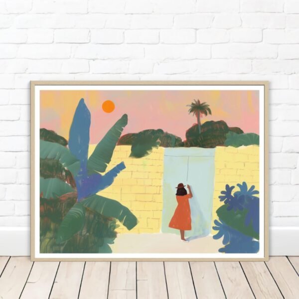 Le jardin secret, Illustration d'art tropical pastel inspiré de Raoul Dufy et Henri Matisse