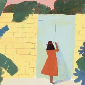 Le jardin secret, Illustration d'art tropical pastel inspiré de Raoul Dufy et Henri Matisse