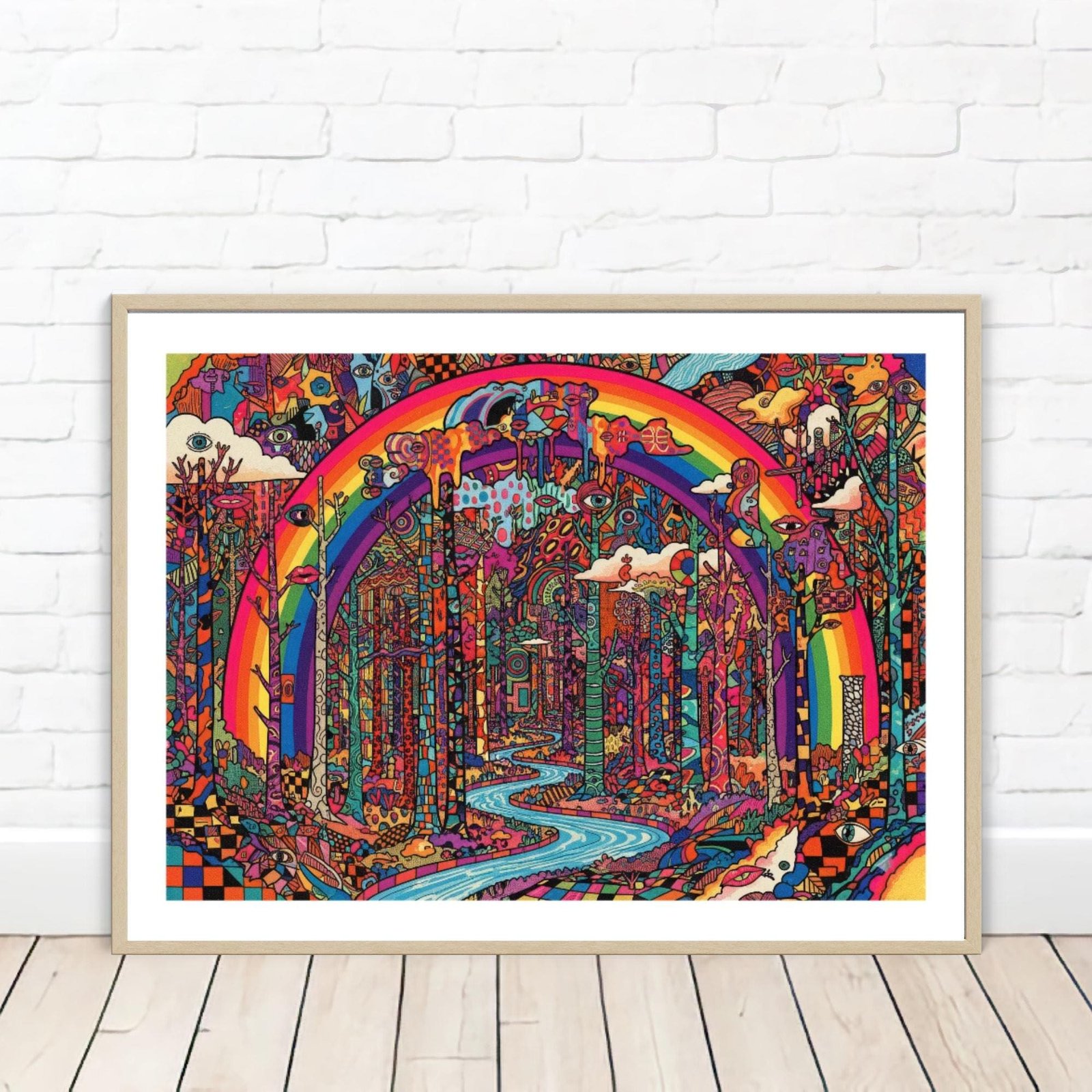 L’arc-en-ciel cosmique, Illustration arc en ciel pride à encadrer inspiré de Peter Max et Jean-Michel Basquiat