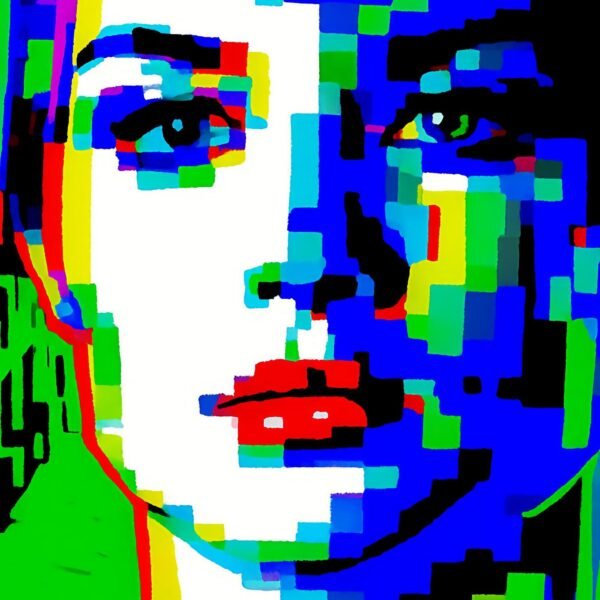 Femme glitch, Portrait de femme Glitch Art Pop inspiré de Andy Warhol et Alex Katz