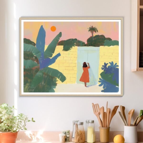 Le jardin secret, Illustration d'art tropical pastel inspiré de Raoul Dufy et Henri Matisse