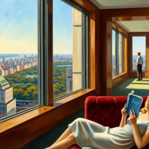 Joy, Tableau de Femme, Central Park inspiré de Edward Hopper et Johannes Vermeer
